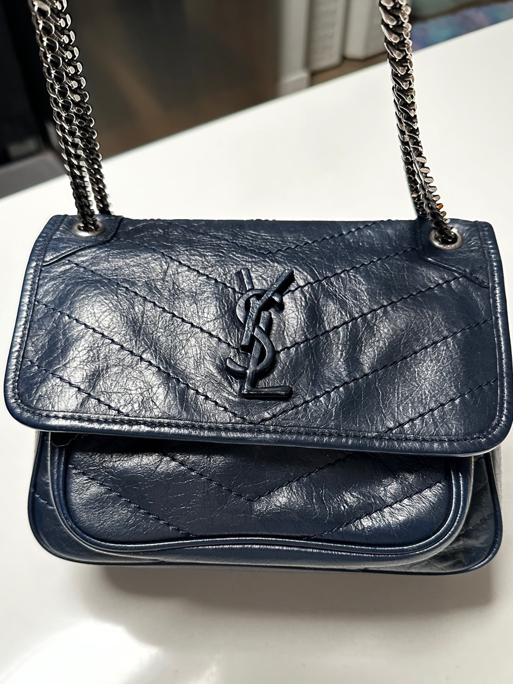 Saint Laurent Niki Baby Bag in Navy Blue Leather - Picture 2 of 16